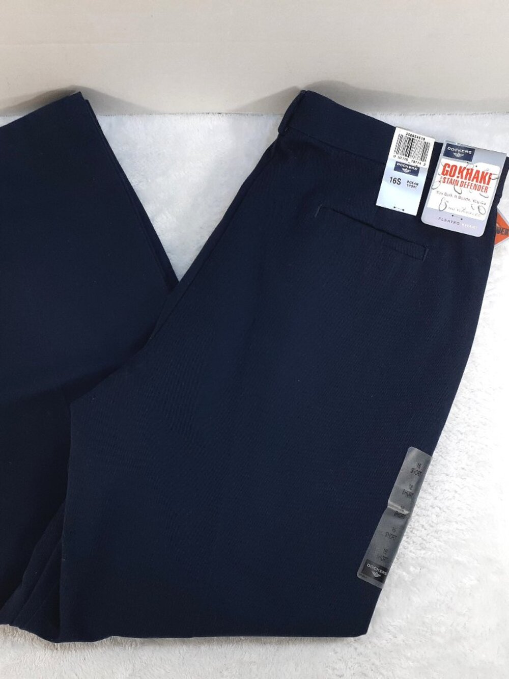 Dockers Go Khaki Pants 16S Short Inseam Navy Stain Defender Pleated NWT